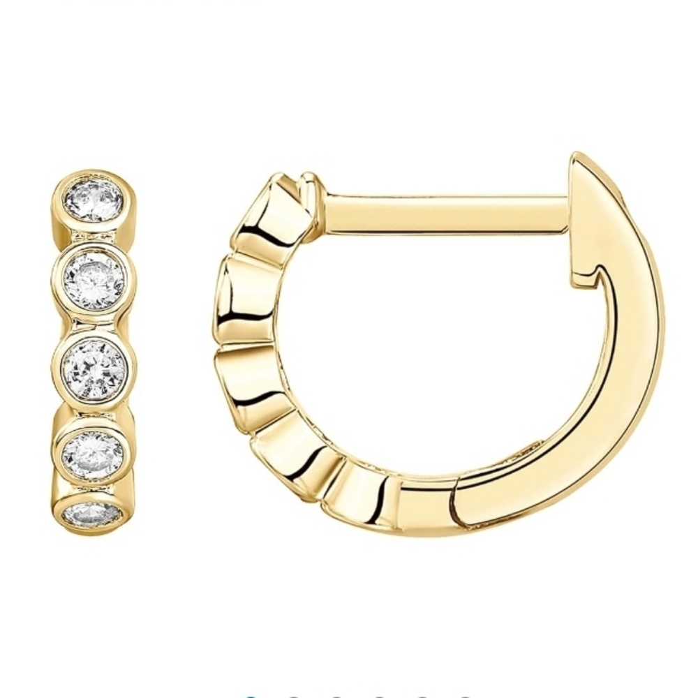 14K Gold Plated Pave Cubic Zirconia Huggie Hoop Earrings